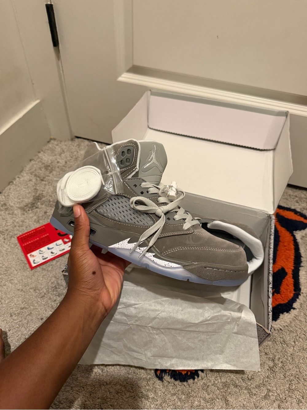 Jordan Men's Suede Basketball Sneakers in Grey and White